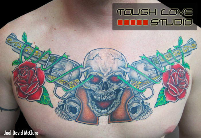 Custom Guns Roses Chest Tattoo