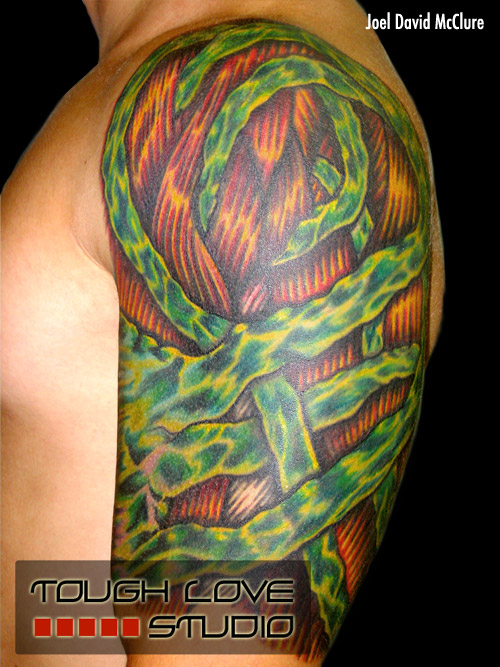 Custom crazy color half sleeve tattoo