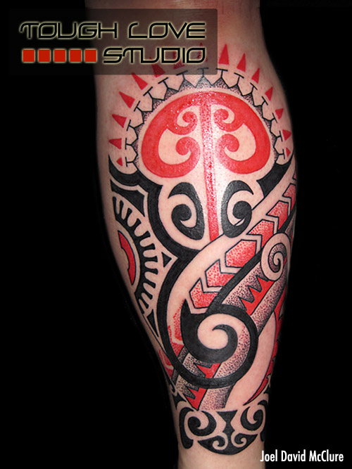 Custom tribal calf tattoo