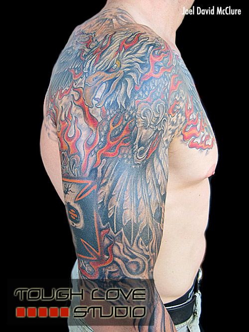 Eagle arm + chest tattoo