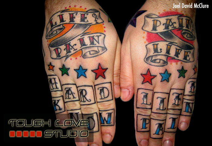 Life Pain Color Hand Tattoo