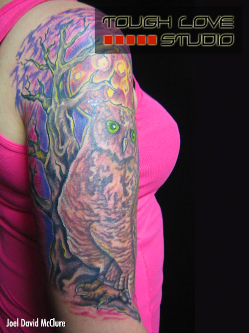 Owl half sleeve tattoo